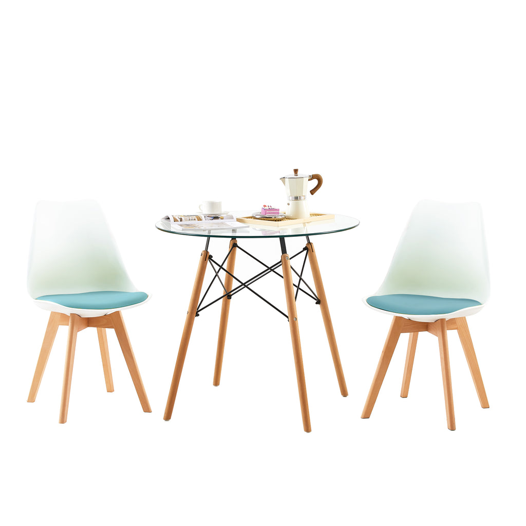 TULIP PP Chaise de salle à manger avec pied en hêtre - marron/rose/vert/bleu clair/orange/bleu foncé/rouge/vert clair/jaune/noir/cactus/gris/bleu ciel