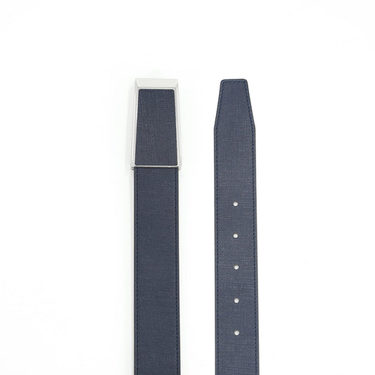 Waii Ceinture automatique classique en cuir de vachette avec boucle en acier, bleu fonce